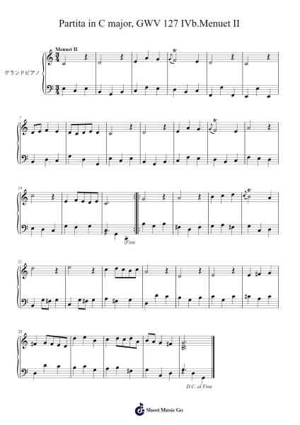 Partita in C Major, GWV 127: IVb. Menuet II Sheet Music by Christoph Graupner-Arr.Paygill Noaho'neil