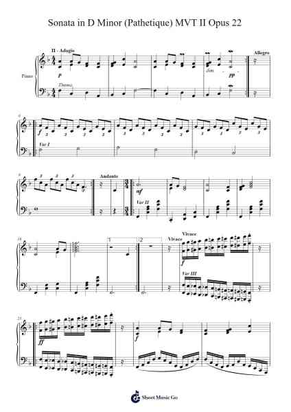 Sonata in D Minor (Pathetique) MVT II Opus 22 Sheet Music by Harry Rees-Arr.Harjo