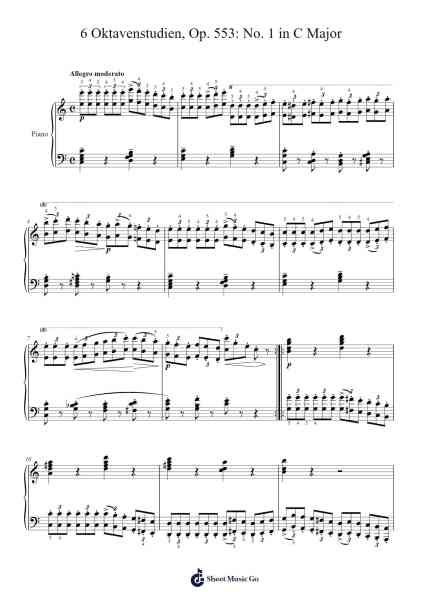 6 Oktavenstudien, Op. 553: No. 1 in C Major Sheet Music by Carl Czerny-Arr.Leomos