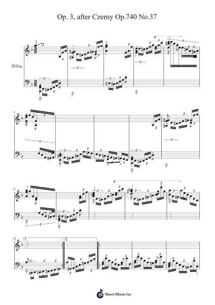 Op. 3, after Czerny Op.740 No.37 arranged for the left hand alone Sheet Music by Millbooth Davechel-Arr.Cookelus