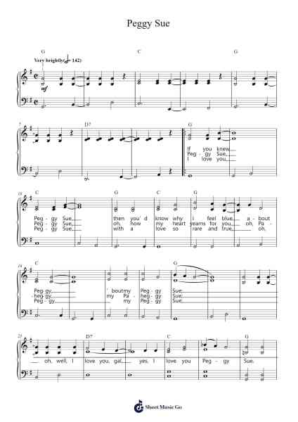 Peggy Sue Sheet Music by Buddy Holly-Arr.Shelmore Yetgrant