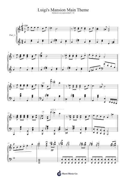 Luigi's Mansion Main Theme Sheet Music by Kazumi Totaka-Arr.Cookelus