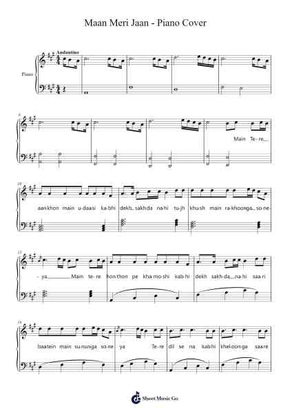 Maan Meri Jaan - Piano Cover Sheet Music by King-Arr.Anolds