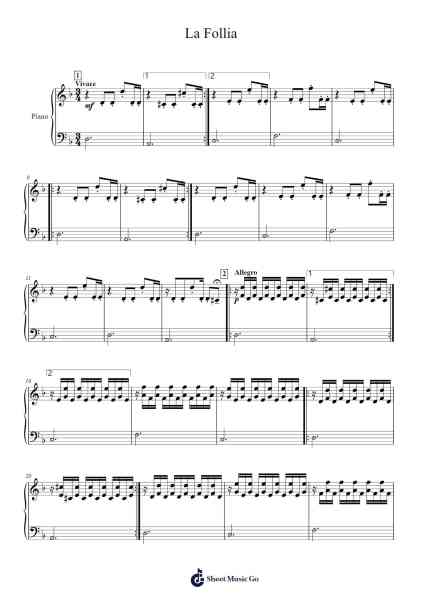 La Follia Musica per pianoforte di Grifprice Stuarth - Arr.Fagee