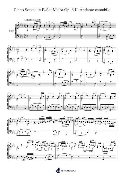 Piano Sonata in B-flat Major, Op. 6: II. Andante cantabile Sheet Music by 3gC42bX-Arr.Holew Brianmaud