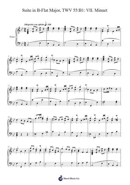 Overture-Suite in B-Flat Major, TWV 55:B1: VII. Minuet Sheet Music by Georg Philipp Telemann-Arr.Humlouie