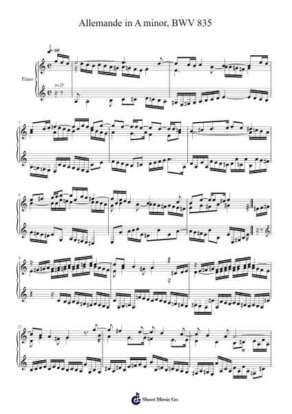 Allemande in A Minor, BWV 835 Sheet Music by Johann Sebastian Bach-Arr.Stilhan Dalter