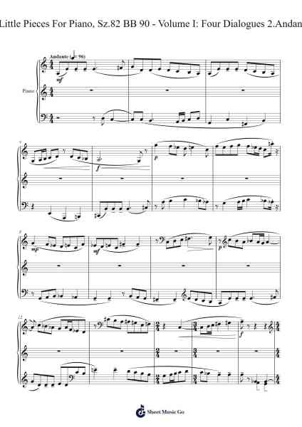 9 Little Pieces For Piano, Sz.82 BB 90 - Volume I: Four Dialogues, No. 2 Andante Sheet Music by Béla Bartók-Arr.Eipsgold Maudman