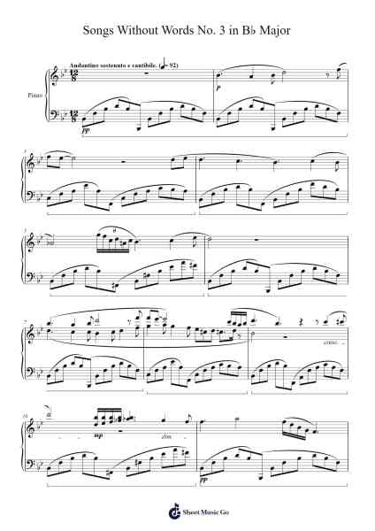 Songs Without Words, No. 3 in B-flat Major Sheet Music by Ransham Brightmoll-Arr.Hubpir