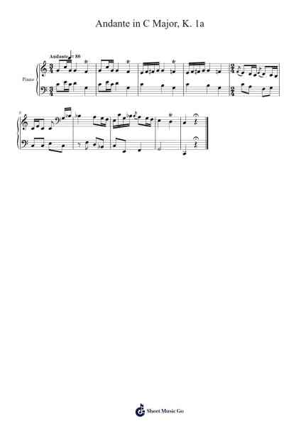 Andante in C Major, K. 1a Sheet Music by Wolfgang Amadeus Mozart-Arr.Popdict Greyburns