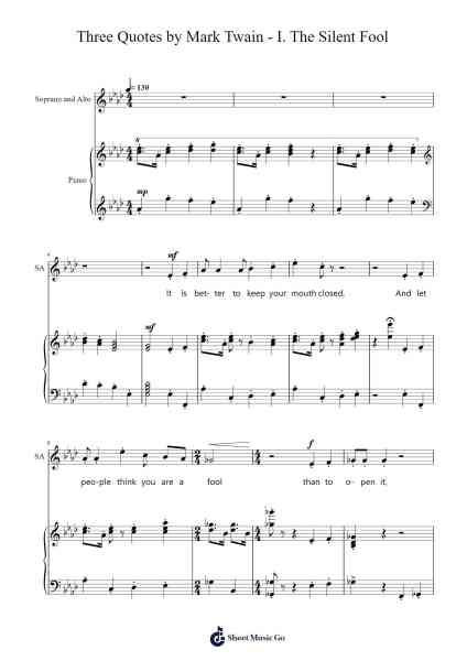 Three Quotes by Mark Twain - I. The Silent Fool Sheet Music by -Arr.Sonsaul Corfort