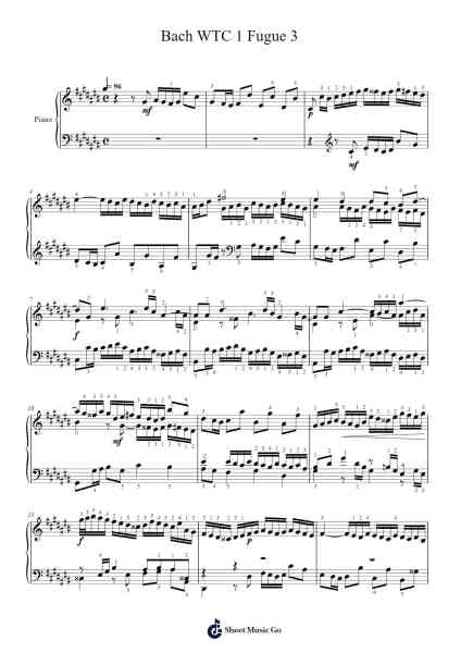 Bach WTC 1 Fugue 3 Sheet Music by Johann Sebastian Bach-Arr.Corsay Parhys
