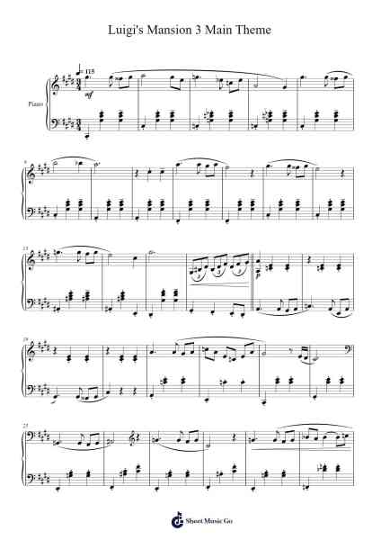 Luigi's Mansion 3 Main Theme Sheet Music by Chad York/Darren Radtke-Arr.Kyleyy