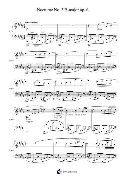 Nocturne No. 3 in B Major, Op. 6 Sheet Music by Housexine Phoecie-Arr.Leoduke Hodwey