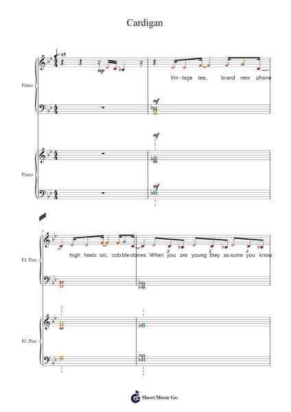 Cardigan Sheet Music by Taylor Swift-Arr.Faithevice