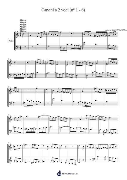 Canoni a 2 voci, Nos. 1 - 6 Sheet Music by Nicola Sala-Arr.Saxbraith