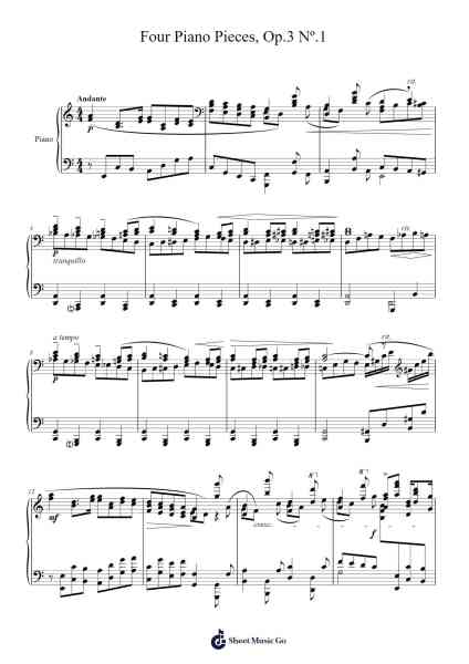 Four Piano Pieces, Op. 3 No. 1 Sheet Music by Sergei Prokofiev-Arr.Grever Carhume