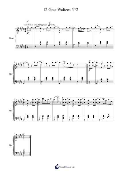 12 Grazer Walzer, D. 924, No. 2 Sheet Music by Franz Schubert-Arr.Sinbryce