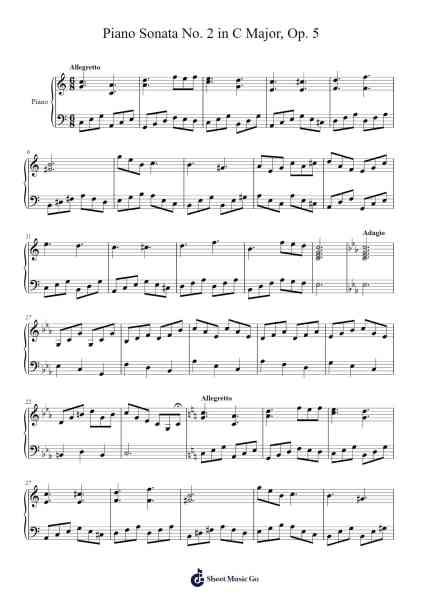Piano Sonata No. 2 in C Major, Op. 5 Sheet Music by Gisgrote Hilbin-Arr.Simpnence
