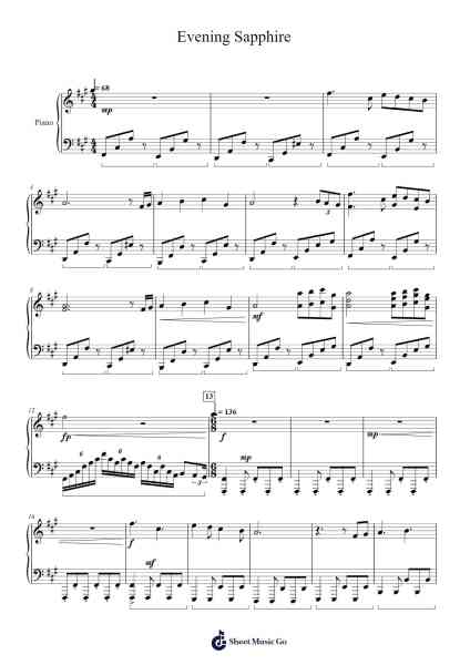 Evening Sapphire Sheet Music by Tatedict Grantpher-Arr.Whittrine Pruham