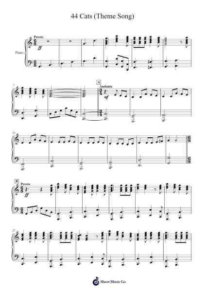 44 Cats (Theme Song) Sheet Music by Elisabeth Tsong-Arr.Kylenus Minruth