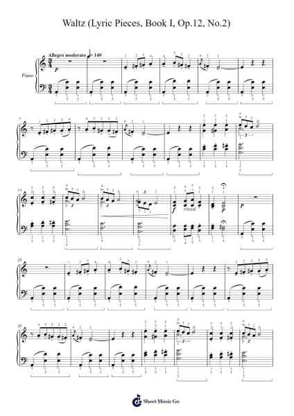 Lyric Pieces, Book I, Op. 12, No. 2: Waltz Sheet Music by Edvard Grieg-Arr.Junerald