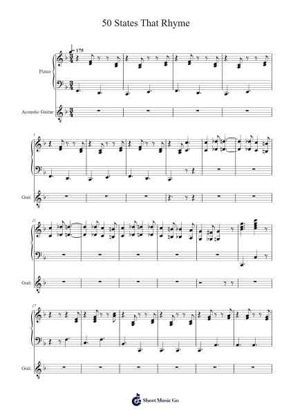 50 States That Rhyme Sheet Music by -Arr.Lamshop