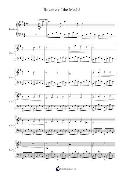 Reverse of the Medal Sheet Music by Judrod Lanstan-Arr.Bertreade