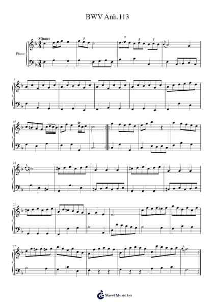 Minuet in G Major, BWV Anh. 113 Sheet Music by Johann Sebastian Bach-Arr.Wanje Phoefra