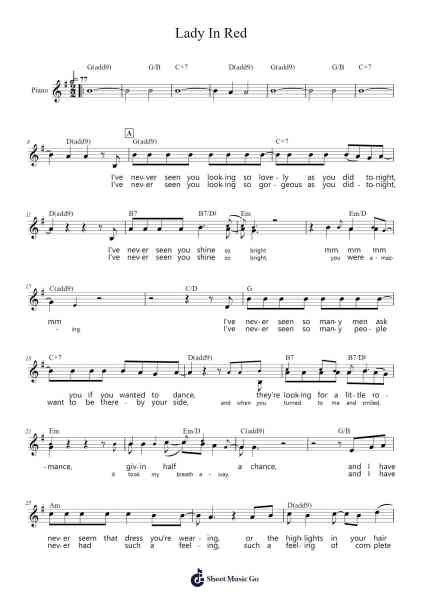 Lady In Red Sheet Music by Chris de Burgh-Arr.Gwensen