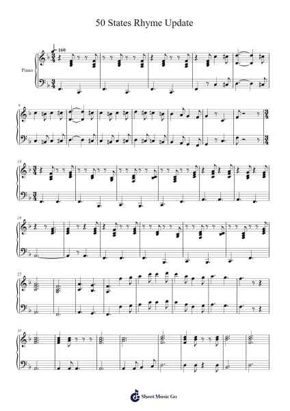 50 States Rhyme Update Sheet Music by -Arr.Pulborg Ridean