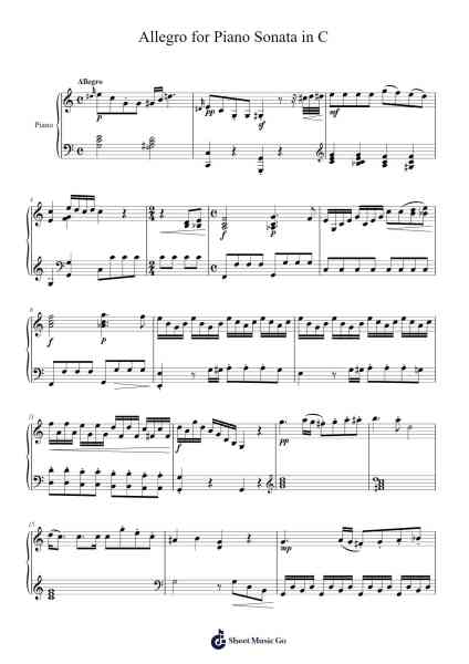 Allegro for Piano Sonata in C Sheet Music by C.Milliken-Arr.Gibger Burnsleif