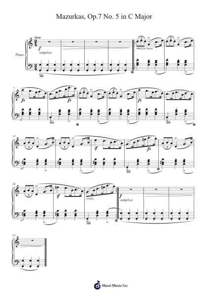 Mazurkas, Op. 7, No. 5 in C Major Sheet Music by Frédéric Chopin-Arr.Cisgrey