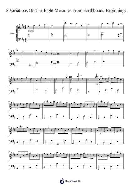8 Variations On The Eight Melodies From Earthbound Beginnings Sheet Music by Daniel Militello-Arr.Payyule