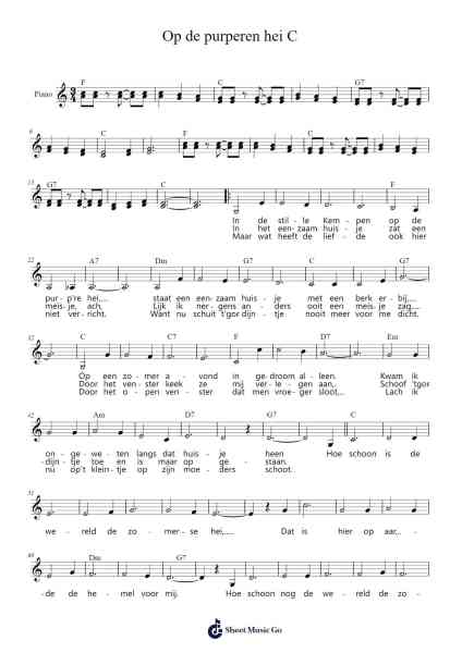 Op de purperen hei C Sheet Music by Benkay-Arr.Bellzer Elrene