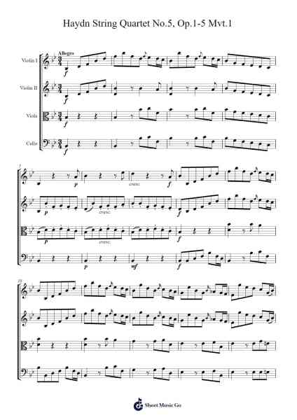 String Quartet No. 5 in F Minor, Op. 1 No. 5, Hob.III:5: I. Presto Sheet Music by F. J. Haydn-Arr.Maugvia Browninglogg