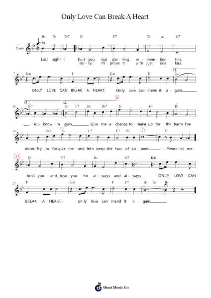 Only Love Can Break A Heart Sheet Music by Gene Pitney-Arr.Krisbe Chadky