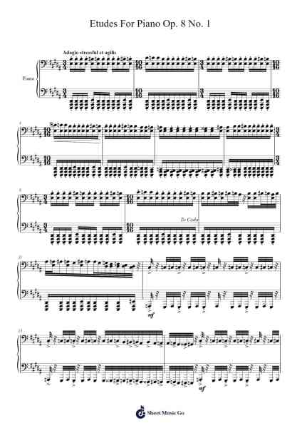 Etudes For Piano Op. 8 No. 1 Sheet Music by Yağız Arslan-Arr.Lechloe