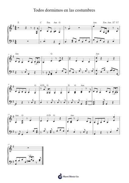 Todos dormimos en las costumbres Sheet Music by Juan Guillermo Garcia-Arr.Make