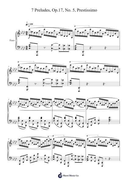 7 Preludes, Op. 17, No. 5, Prestissimo Sheet Music by Alexander Scriabin-Arr.Hudthur Simpglas