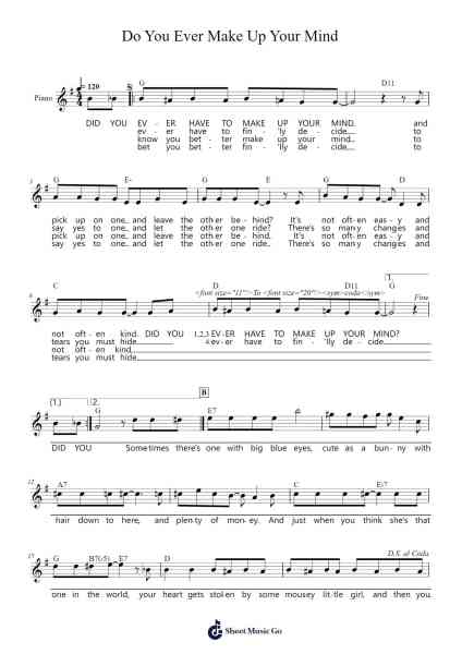 Do You Ever Make Up Your Mind Sheet Music by John Sebastian-Arr.Joeswift Mcyves