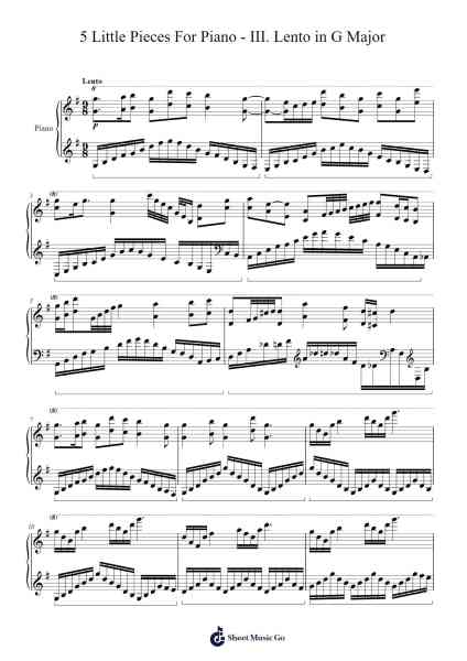 5 Little Pieces For Piano - III. Lento in G Major Sheet Music by Jamescook-Arr.Payyule