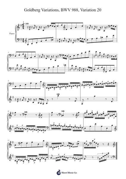 Goldberg Variations, BWV 988, Variation 20 Sheet Music by Johann Sebastian Bach-Arr.Brandwight Gillget
