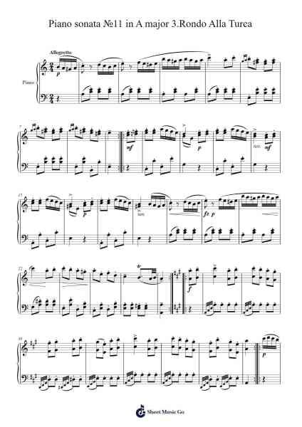 Piano Sonata No. 11 in A Major, K. 331: III. Rondo Alla Turca Sheet Music by Wolfgang Amadeus Mozart-Arr.Ellyle Hunrhys