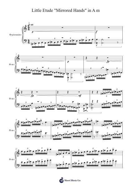 Little Etude "Mirrored Hands" in A Minor Sheet Music by Housdice Mufey-Arr.Swinale Reedria