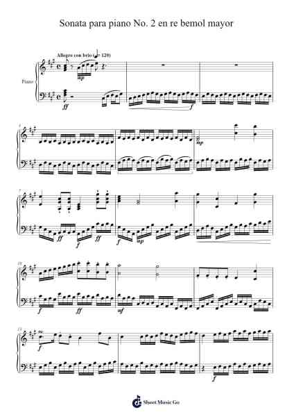 Sonata para piano No. 2 en re bemol mayor Sheet Music by José Rafael Ortega-Arr.Blitheclough