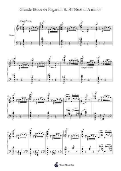 Grande Etude de Paganini, S.141 No. 6 in A Minor Sheet Music by Franz Liszt-Arr.Gorliz
