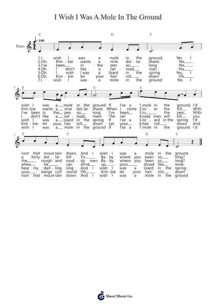 I Wish I Was A Mole In The Ground Sheet Music by Traditional-Arr.Colyork