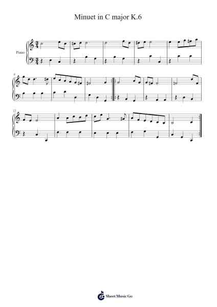 Minuet in C Major, K. 6 Sheet Music by Wolfgang Amadeus Mozart-Arr.Kelins Woothe