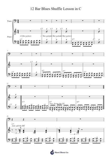 12 Bar Blues Shuffle Lesson in C Sheet Music by tbirddad-Arr.Blairharte Titess
